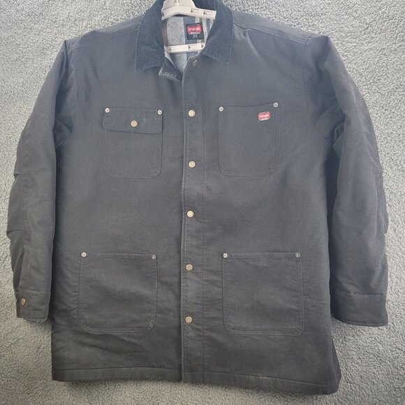 Vintage Wrangler Workwear Jacket Black Mens XL Chore‎ Coat Blanket Lined Snap - Picture 1 of 13